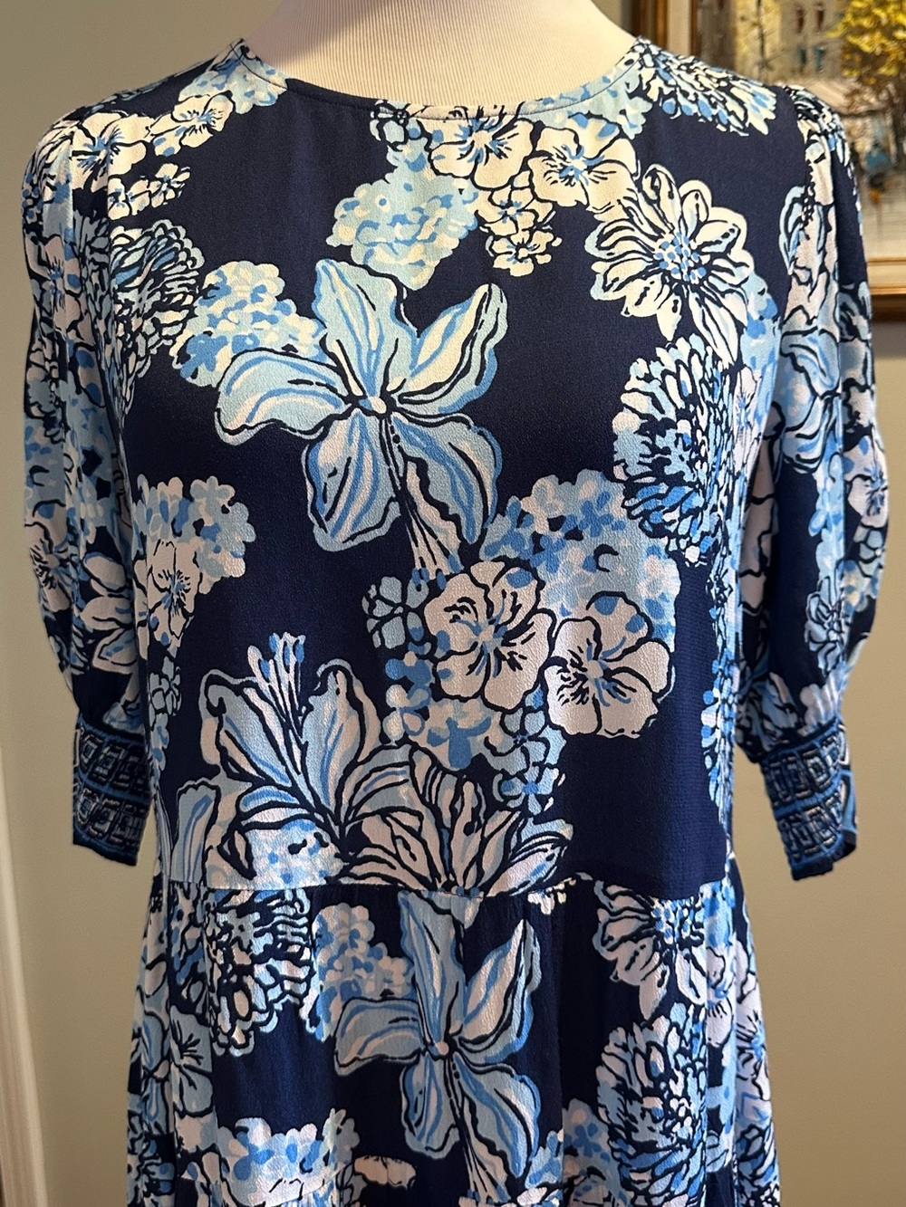 Lilly Pulitzer Ameilia Elbow Sleeve Dress Low Tide Navy Bouquet All Day EUC 8 - Picture 3 of 5
